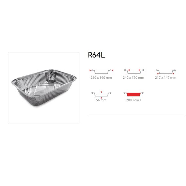 Behaelter Alu R64L 2000ml ohne Deckel 100Stx6 260mmx190mm (tief 56mm) rechteckig (L.4)