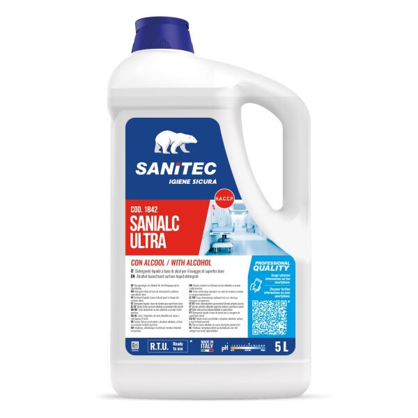Detergente SANIALC ULTRA Sanitec 5lt x 2 alcool 77%, lavaggio superfici dure HACCP cod.1842